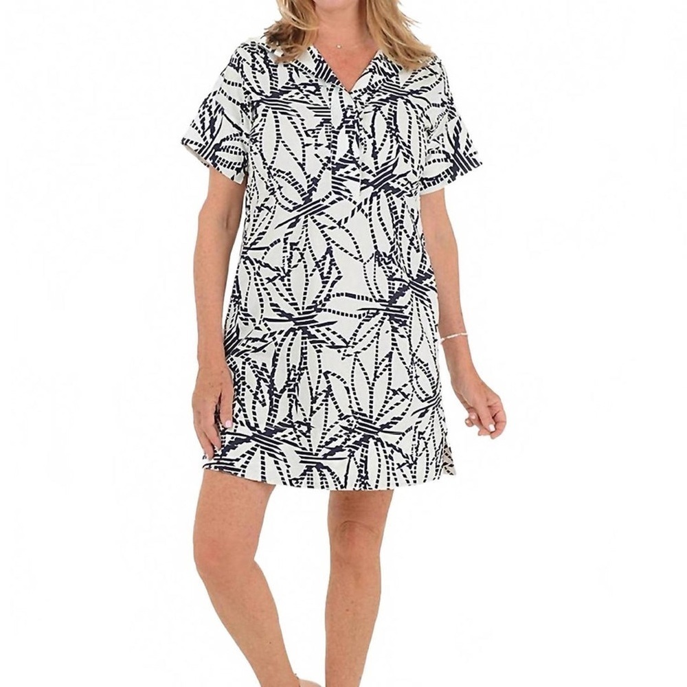 Lior Paris Elegant navy blue and White Patterned Mini Dress size small